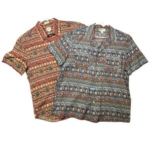 Lot Of 2 J Crew Men's Aztec Tribal Tropical Button Up Shirts Size Large L